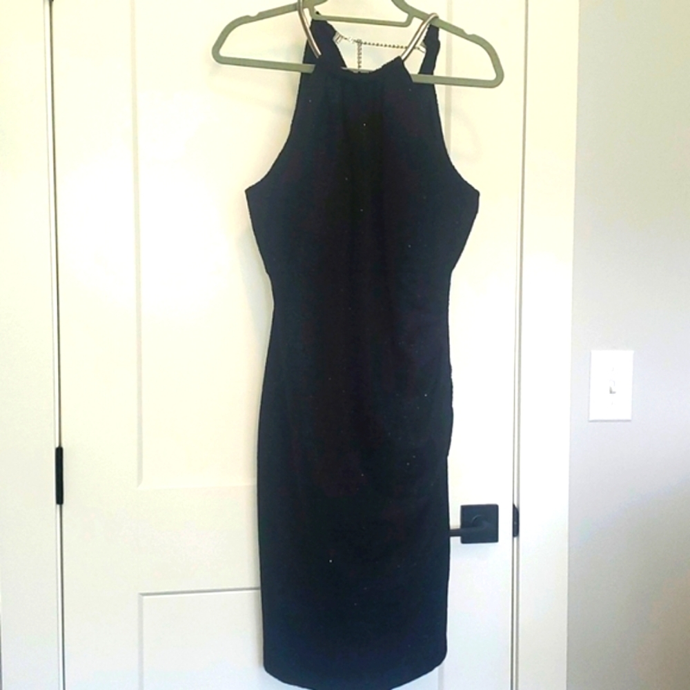 Eliza J sz 14 black with silver chain collar dress.